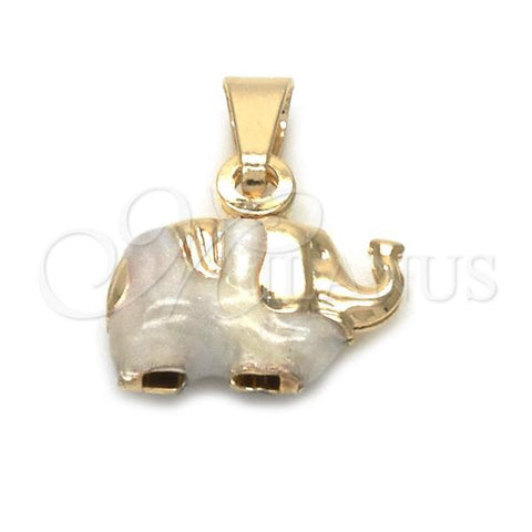 Oro Laminado Fancy Pendant, Gold Filled Style Elephant Design, White Enamel Finish, Golden Finish, 05.32.0062