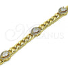 Oro Laminado Fancy Bracelet, Gold Filled Style Teardrop and Curb Design, with White Cubic Zirconia and White Micro Pave, Polished, Golden Finish, 03.283.0266.07