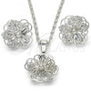 Rhodium Plated Earring and Pendant Adult Set, Flower Design, with White Cubic Zirconia, Polished, Rhodium Finish, 10.106.0001.1