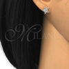 Sterling Silver Stud Earring, Star and Flower Design, with White Cubic Zirconia, Polished,, 02.285.0075