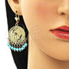 Oro Laminado Long Earring, Gold Filled Style with Turquoise Crystal, Polished, Golden Finish, 02.331.0055.1