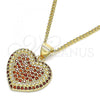 Oro Laminado Pendant Necklace, Gold Filled Style Heart Design, with Garnet Micro Pave, Polished, Golden Finish, 04.156.0308.2.20