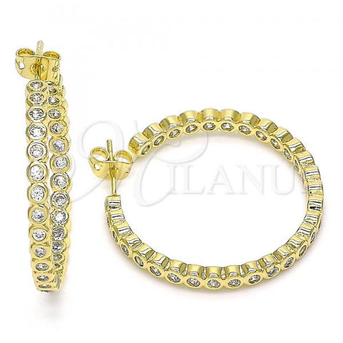Oro Laminado Stud Earring, Gold Filled Style with White Cubic Zirconia, Polished, Golden Finish, 02.341.0099