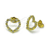 Oro Laminado Stud Earring, Gold Filled Style Heart Design, with White Cubic Zirconia, Polished, Golden Finish, 02.156.0701