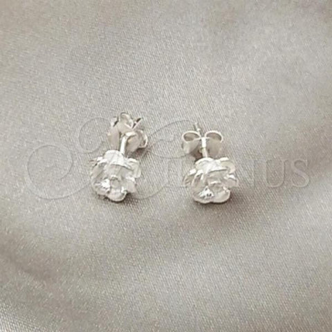 Sterling Silver Stud Earring, Flower Design, Polished, Silver Finish, 02.407.0013