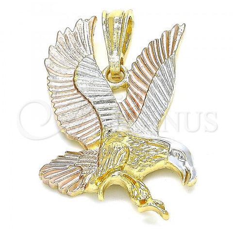 Oro Laminado Fancy Pendant, Gold Filled Style Eagle Design, Polished, Tricolor, 05.351.0134