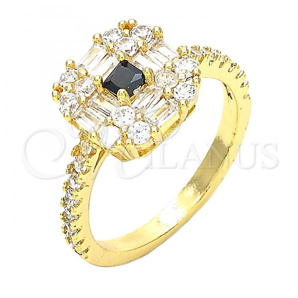 Oro Laminado Multi Stone Ring, Gold Filled Style with Black and White Cubic Zirconia, Polished, Golden Finish, 01.221.0015.2.08 (Size 8)