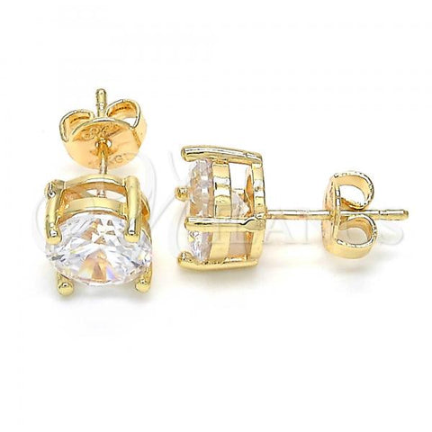 Oro Laminado Stud Earring, Gold Filled Style with White Cubic Zirconia, Polished, Golden Finish, 02.284.0011