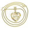 Oro Laminado Pendant Necklace, Gold Filled Style Heart and Mom Design, with White Crystal, Polished, Golden Finish, 04.351.0021.20