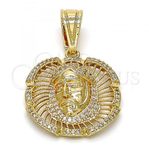 Oro Laminado Religious Pendant, Gold Filled Style Jesus Design, with White Micro Pave, Polished, Golden Finish, 05.120.0038