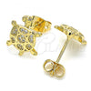 Oro Laminado Stud Earring, Gold Filled Style Turtle Design, with White Cubic Zirconia, Polished, Golden Finish, 02.342.0063
