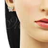 Oro Laminado Stud Earring, Gold Filled Style Butterfly Design, with White Micro Pave, Polished, Golden Finish, 02.283.0069