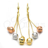 Oro Laminado Long Earring, Gold Filled Style Hand Design, Diamond Cutting Finish, Tricolor, 5.110.001