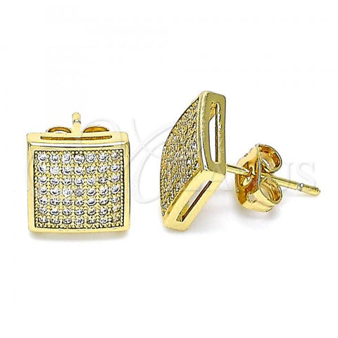 Oro Laminado Stud Earring, Gold Filled Style with White Micro Pave, Polished, Golden Finish, 02.342.0111