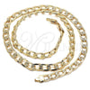 Oro Laminado Basic Necklace, Gold Filled Style Pave Cuban Design, Polished, Golden Finish, 04.213.0183.24