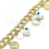 Oro Laminado Charm Bracelet, Gold Filled Style Evil Eye Design, White Resin Finish, Golden Finish, 03.331.0185.08