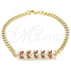Oro Laminado Fancy Bracelet, Gold Filled Style Leaf Design, with Garnet and White Cubic Zirconia, Polished, Golden Finish, 03.63.2155.08