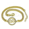 Oro Laminado Fancy Bracelet, Gold Filled Style Heart Design, with White Micro Pave, Polished, Golden Finish, 03.156.0028.08