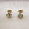 Oro Laminado Stud Earring, Gold Filled Style Four-leaf Clover Design, with White Cubic Zirconia, Polished, Golden Finish, 02.213.0793