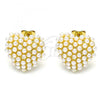 Oro Laminado Stud Earring, Gold Filled Style Heart Design, with Ivory Pearl, Polished, Golden Finish, 02.379.0005