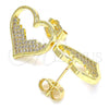 Oro Laminado Stud Earring, Gold Filled Style Heart Design, with White Micro Pave, Polished, Golden Finish, 02.156.0523