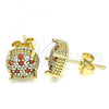 Oro Laminado Stud Earring, Gold Filled Style with Garnet and White Micro Pave, Polished, Golden Finish, 02.344.0084.1