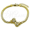 Oro Laminado Fancy Bracelet, Gold Filled Style Heart and Twist Design, with White Cubic Zirconia, Polished, Golden Finish, 03.213.0366.07