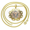 Oro Laminado Pendant Necklace, Gold Filled Style Divino Niño Design, Polished, Tricolor, 04.106.0049.20