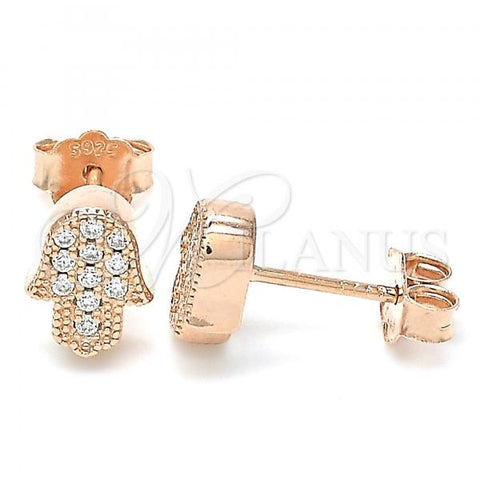 Sterling Silver Stud Earring, Hand of God Design, with White Cubic Zirconia, Polished, Rose Gold Finish, 02.336.0159.1