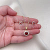 Oro Laminado Earring and Pendant Adult Set, Gold Filled Style Flower Design, with Garnet and White Cubic Zirconia, Polished, Golden Finish, 10.199.0086.7