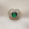 Oro Laminado Multi Stone Ring, Gold Filled Style Cluster and Baguette Design, with Green and White Cubic Zirconia, Polished, Golden Finish, 01.196.0042