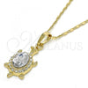 Oro Laminado Pendant Necklace, Gold Filled Style Turtle Design, with White Crystal, Polished, Golden Finish, 04.213.0104.4.18