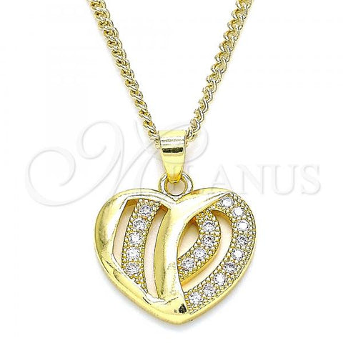 Oro Laminado Pendant Necklace, Gold Filled Style Heart Design, with White Micro Pave, Polished, Golden Finish, 04.94.0038.20