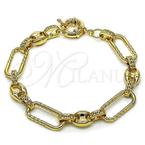 Oro Laminado Fancy Bracelet, Gold Filled Style Puff Mariner and Twist Design, Polished, Golden Finish, 03.429.0003.07