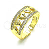 Oro Laminado Multi Stone Ring, Gold Filled Style Heart Design, with White Micro Pave, Polished, Golden Finish, 01.210.0115