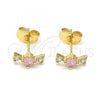 Oro Laminado Stud Earring, Gold Filled Style with Pink and White Cubic Zirconia, Polished, Golden Finish, 02.310.0063