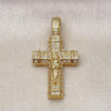 Oro Laminado Religious Pendant, Gold Filled Style Crucifix and Cross Design, with White Micro Pave, Polished, Golden Finish, 05.342.0230