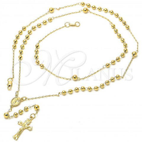 Oro Laminado Thin Rosary, Gold Filled Style Divino Niño and Crucifix Design, Polished, Golden Finish, 5.218.005.28