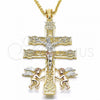 Oro Laminado Religious Pendant, Gold Filled Style Crucifix and Angel Design, Polished, Tricolor, 05.351.0033