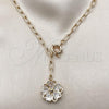Oro Laminado Fancy Necklace, Gold Filled Style Flower and Heart Design, with White Cubic Zirconia, Polished, Golden Finish, 04.63.1440.20