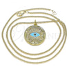 Oro Laminado Pendant Necklace, Gold Filled Style Evil Eye Design, with Black Micro Pave, Turquoise Enamel Finish, Golden Finish, 04.362.0030.2.20