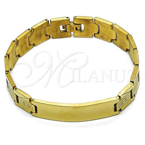 Stainless Steel Solid Bracelet, Greek Key Design, Polished, Golden Finish, 03.114.0338.08