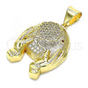Oro Laminado Fancy Pendant, Gold Filled Style with White and Garnet Micro Pave, Polished, Golden Finish, 05.342.0054