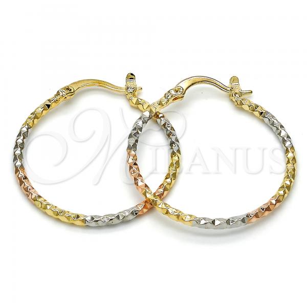 Oro Laminado Medium Hoop, Gold Filled Style Diamond Cutting Finish, Tricolor, 5.138.036.30