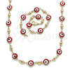 Oro Laminado Necklace and Bracelet, Gold Filled Style Evil Eye Design, Red Enamel Finish, Golden Finish, 06.213.0008