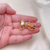 Oro Laminado Stud Earring, Gold Filled Style Disco and Ball Design, Diamond Cutting Finish, Golden Finish, 02.170.0443