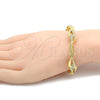 Oro Laminado Fancy Bracelet, Gold Filled Style Greek Key and Teardrop Design, with White Crystal, Polished, Golden Finish, 03.59.0058.08