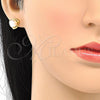 Oro Laminado Stud Earring, Gold Filled Style Ball Design, with Ivory Pearl, Polished, Golden Finish, 02.342.0051