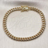 Oro Laminado Basic Bracelet, Gold Filled Style Miami Cuban Design, with White Micro Pave, Polished, Golden Finish, 04.156.0465.08