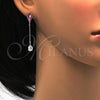 Rhodium Plated Long Earring, Teardrop Design, with Rose Swarovski Crystals and White Cubic Zirconia, Polished, Rhodium Finish, 02.26.0151.1